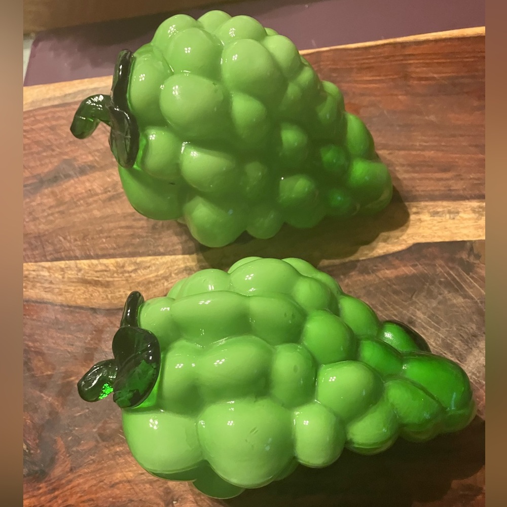 Vintage Italian Large Green Glass Grape Bunches- Set of 2